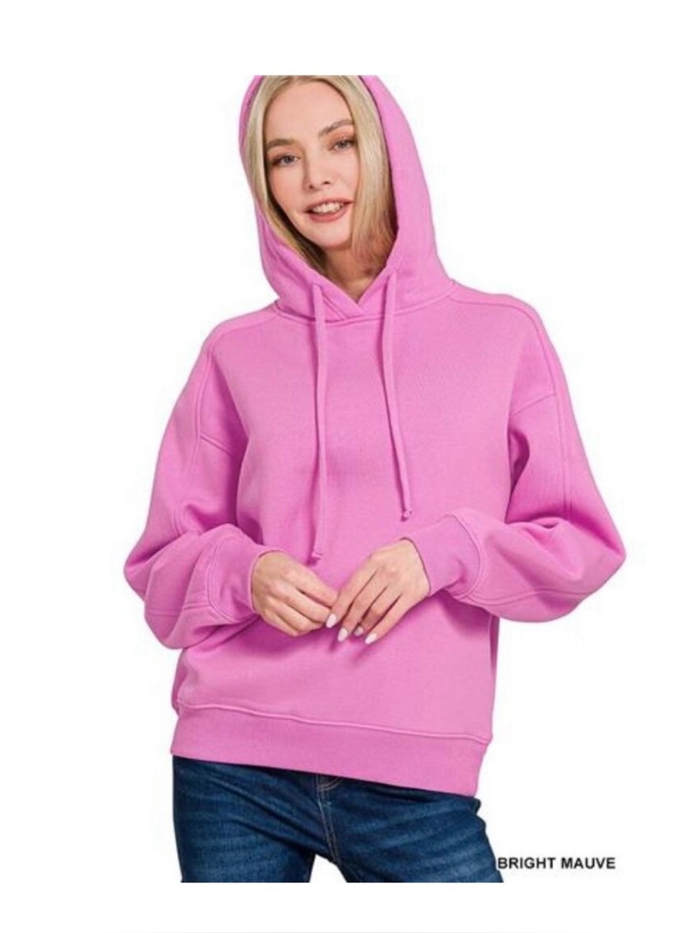 Zenana Outfitters Soft Pink Hoodie Sweatshirt Fleece lined. NWOT PTP 22”